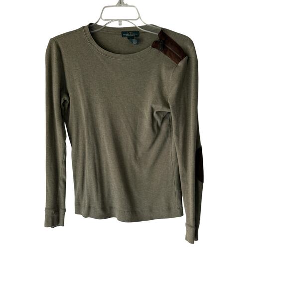 Lauren Ralph Lauren XS Long Sleeve Elbow Patch Zipper Accent Top Aira Montgomery - Picture 1 of 9